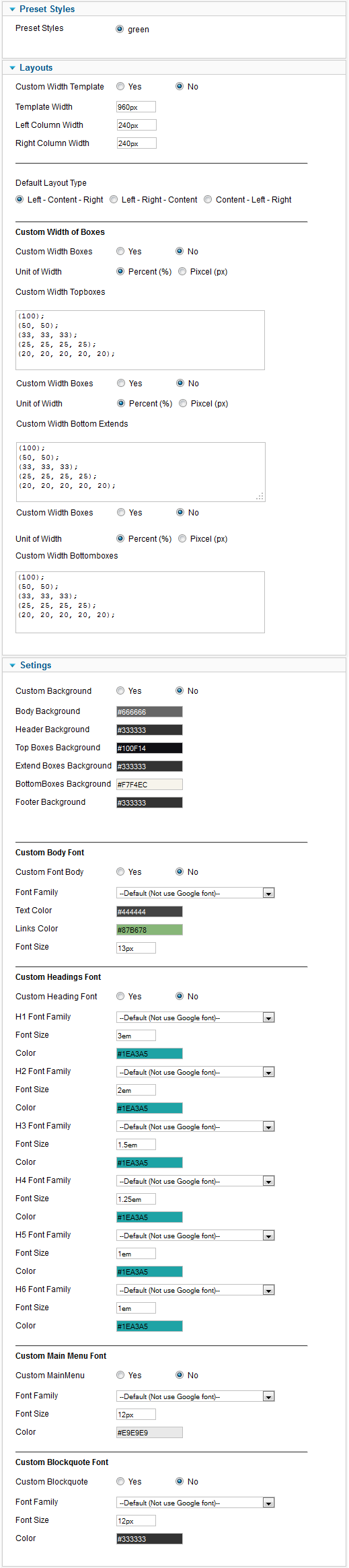 template configurations